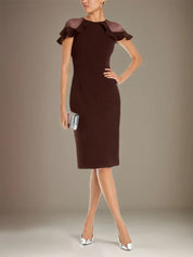Sheath/Column Stretch Crepe Scoop Short Sleeves Knee Length Dress