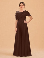 One-Shoulder Cape Overlay Chiffon Mother of the Bride Dress