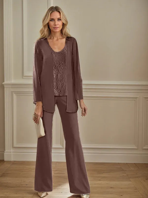 Tailleur-pantalon en mousseline avec veste pour mère de la mariée 