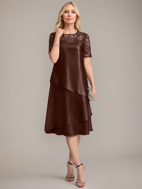 A-Line Scoop Knee-Length Mother of the Bride Dress With Applique & Sequins