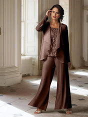 Chiffon Long Sleeves Mother of the Bride Pantsuits with Jacket
