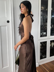 Green Chic Sheath Halter Neck Long Prom Party Dress with Backless Bowknot