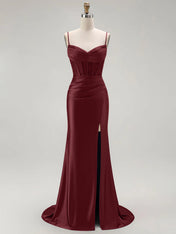 Sparkly Satin Mermaid Long Corset Prom Dress with Beading