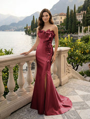 Pink Sweetheart Neckline 3D Flower Embellished Mermaid Evening Gown Maxi Dress