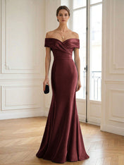 Formal Wedding Guest Dress Navy Off Shoulder Maxi Mermaid Dress