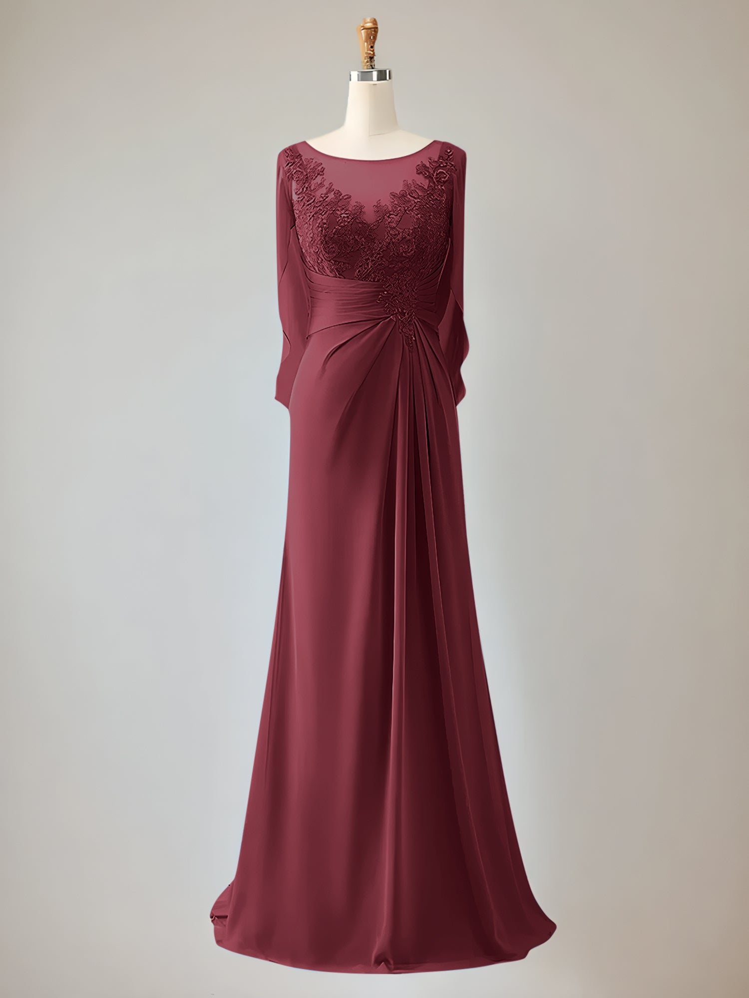 2 Sleeve Chiffon Mother of the Bride Dress With Beadings