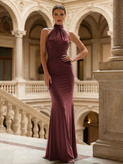 Navy Blue Halter Neck Maxi Dresses Mermaid Evening Dress