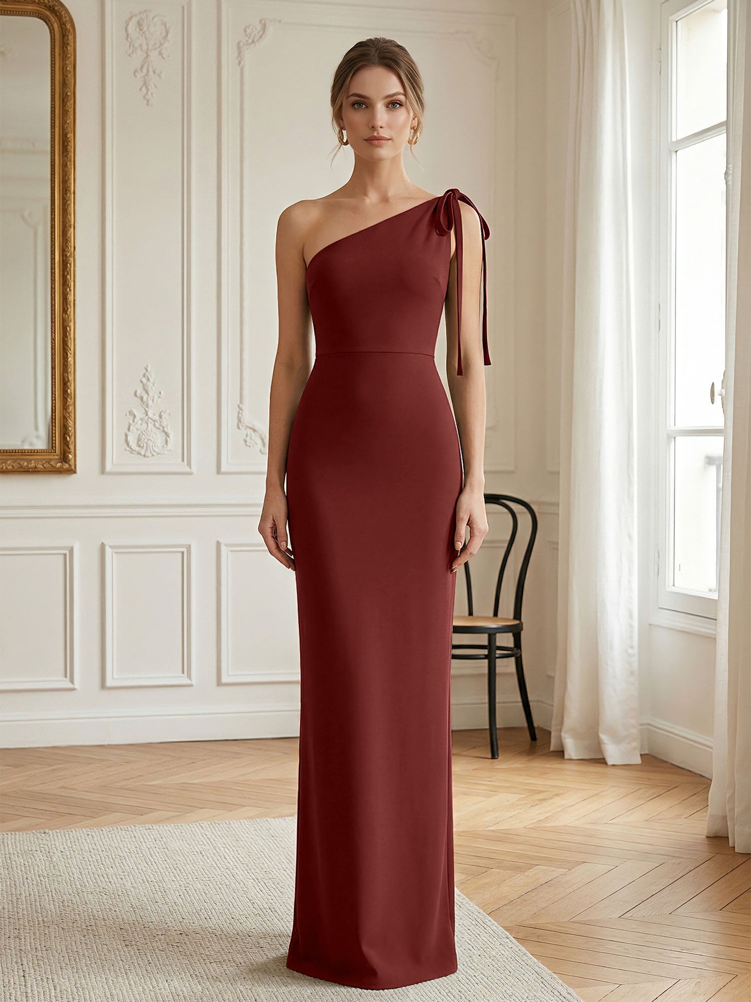Green Formal Evening Dress Sheath One Shoulder Sleeveless Maxi Dress Gown