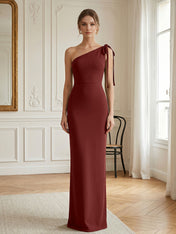 Green Formal Evening Dress Sheath One Shoulder Sleeveless Maxi Dress Gown