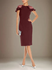 Sheath/Column Stretch Crepe Scoop Short Sleeves Knee Length Dress