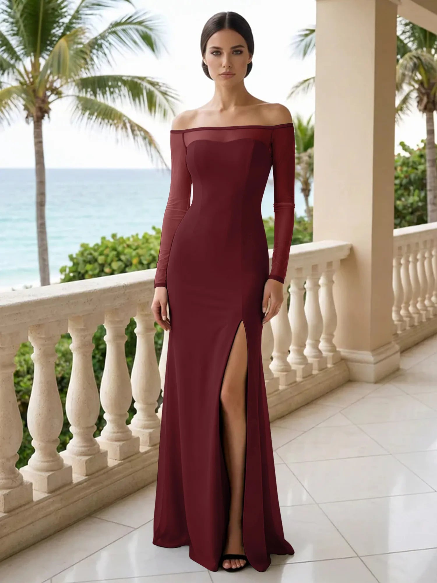 Formal Evening Dress Black Off the Shoulder Slit Maxi Dress