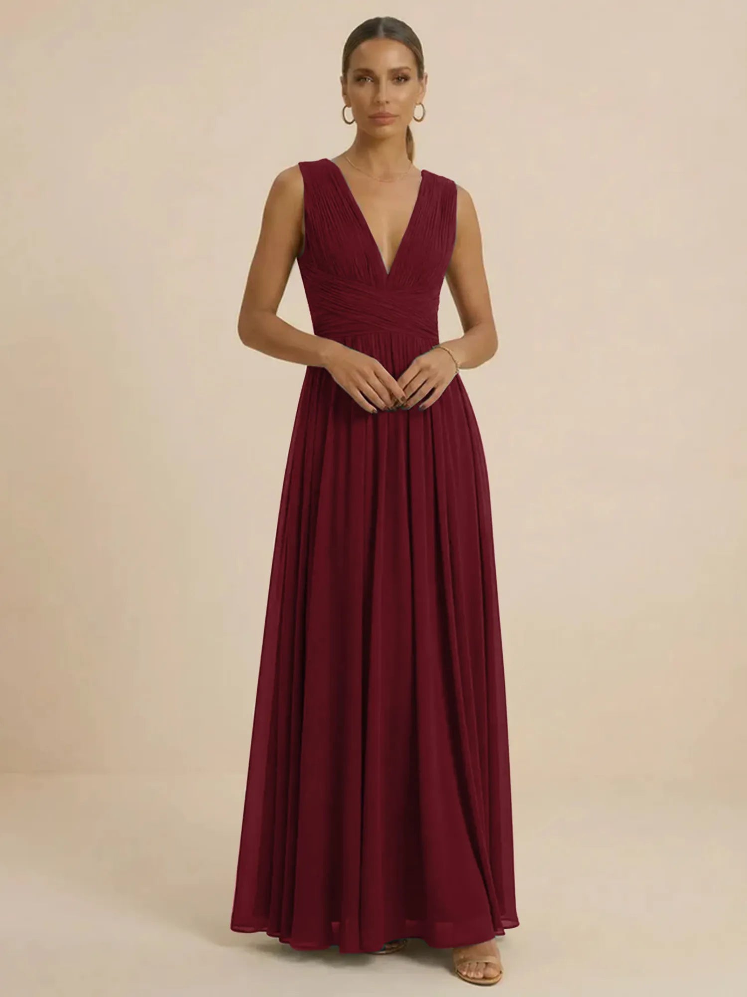 Teal Pleated V-Neck Chiffon Evening Gown with Ruched