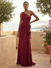 One Shoulder Pleat Mermaid A Line Ruffle Evening Dresses