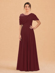 One-Shoulder Cape Overlay Chiffon Mother of the Bride Dress