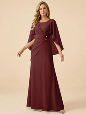 Sage Green Chiffon Beaded Mother of the Bride Dress with Cape Sleeves