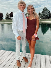 Cute Sheath Satin Short Homecoming Dress with Ruffles