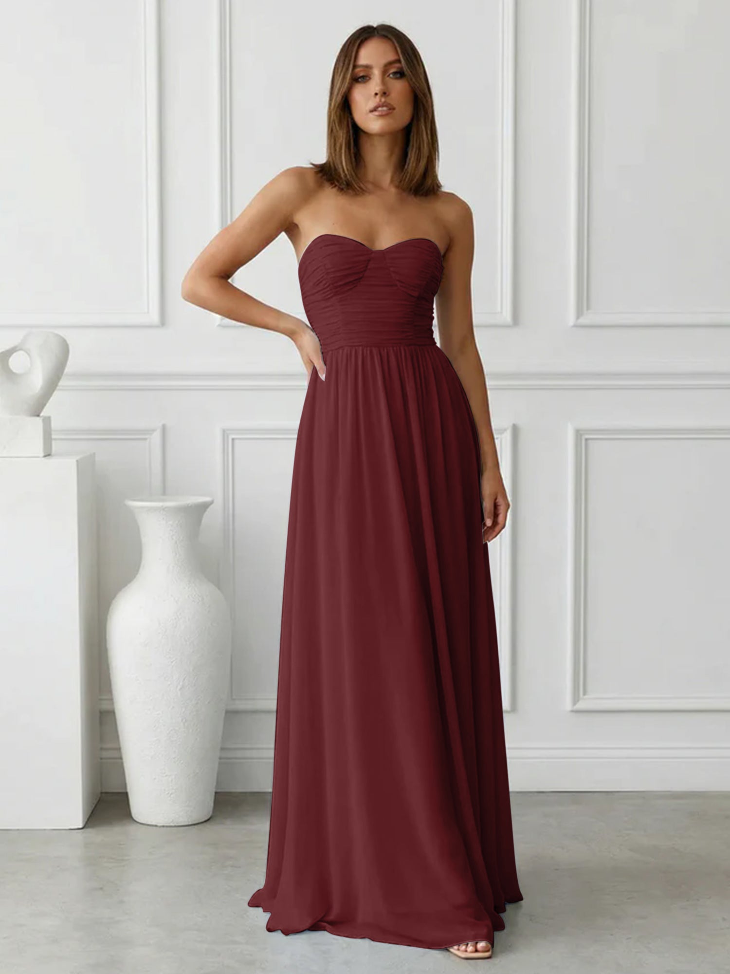 Light Blue Sweetheart Chiffon A Line Maxi Dress with Pleat