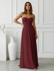 Light Blue Sweetheart Chiffon A Line Maxi Dress with Pleat