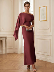 Elegant Mint Green One-Shoulder Chiffon Mermaid Formal Evening Dress with Cape and Ruffles