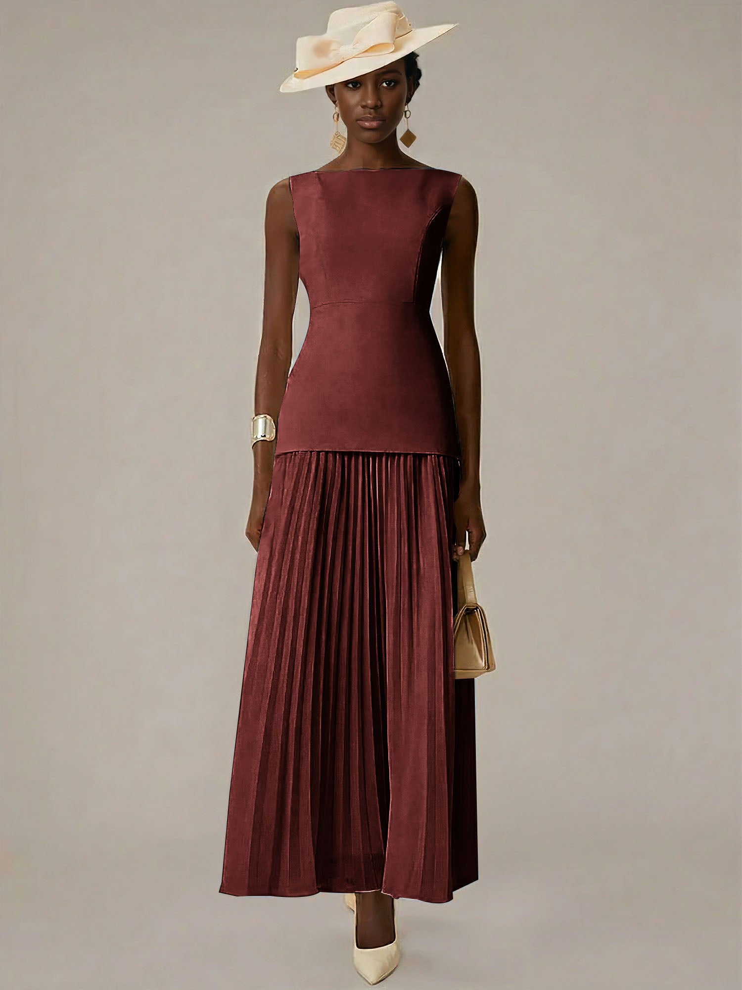 White A Line Chiffon Round Neck Sleeveless Floor Length Dresses