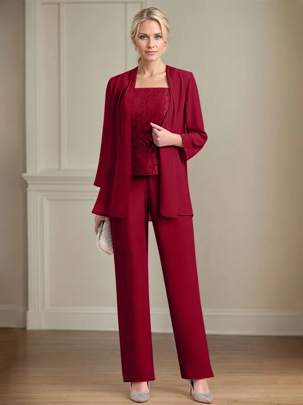 Chiffon Square Neck Sleeveless Floor Length Mother of the Bride Pantsuits