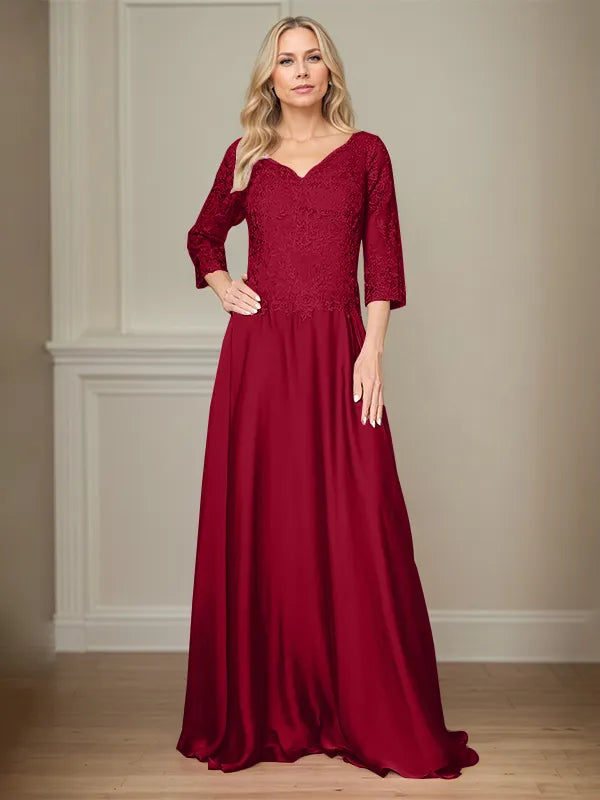 4 Sleeves Floor-Length Mother Of The Bride Dress With Appliques