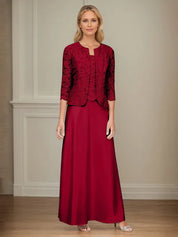 Robe veste en dentelle pailletée et jupe en satin avec veste ouverte 