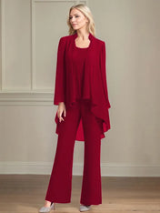 Chiffon Scoop Neck Long Sleeves Floor Length Mother Of The Bride Pantsuits