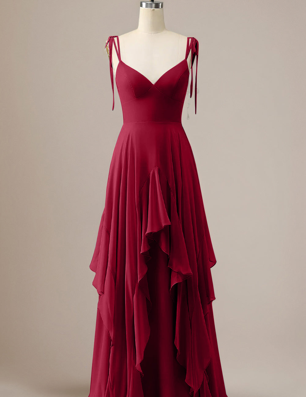Elegant Dusty Blue A Line Spaghetti Straps Chiffon Long Bridesmaid Dress with Ruffles