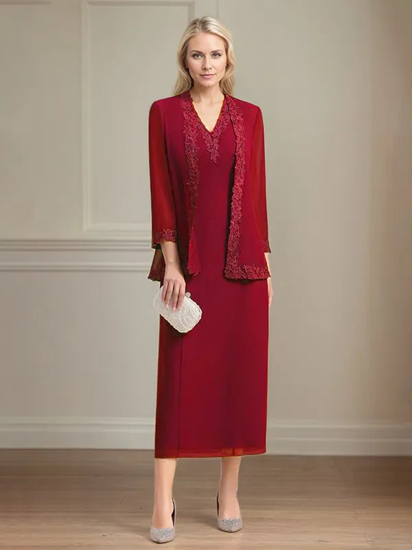 4 Sleeves Tea Length Mother Of The Bride Dress
