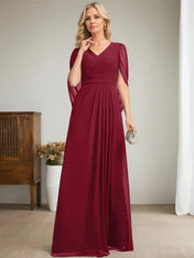 Dark Navy A-Line V-Neck Long Mother of Bride Dress