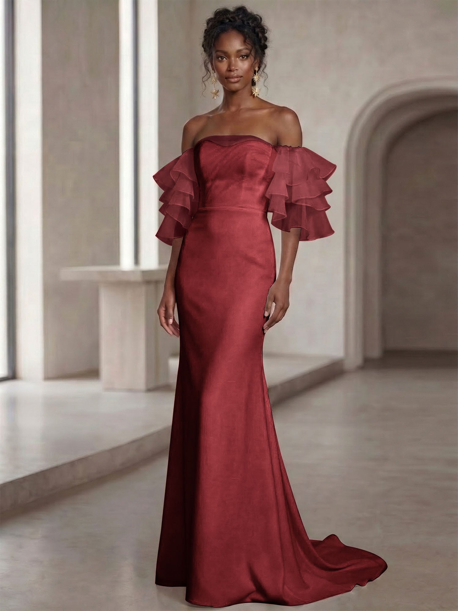 White Mermaid Off the Shoulder Ruffled Long Wedding Reception Dress