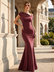 Black One Shoulder Maxi Dresses with Pleat Mermaid Formal Dress
