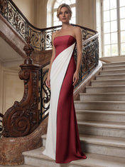 Black White Sheath Strapless Elegant Maxi Formal Dress