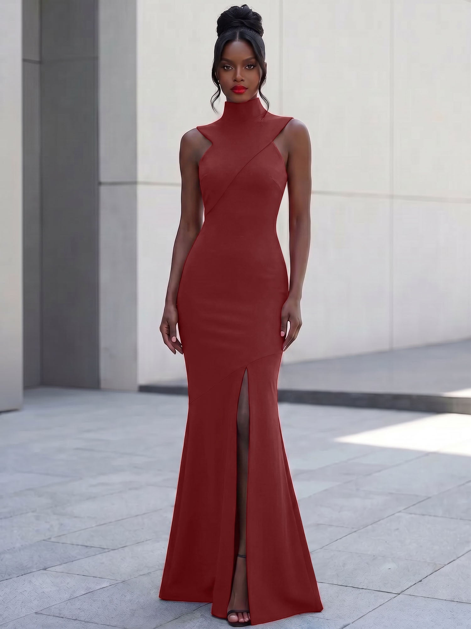 High-Neck Cross-Bodice Sleeveless Maxi Dress
