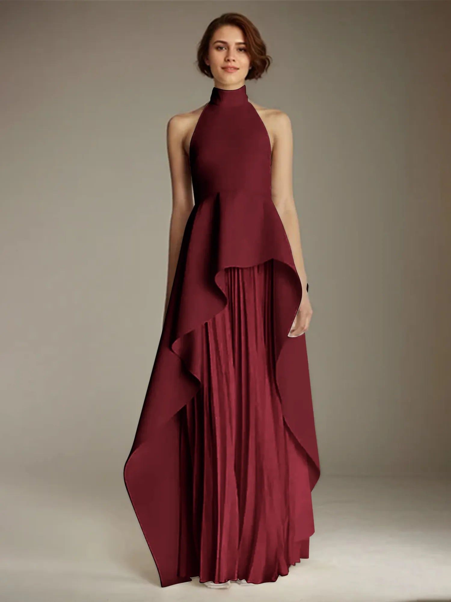 White Sleeveless High Neck Chiffon Long Formal Dress With Ruffles