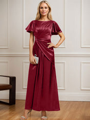 A-line Scoop Ankle-Length Stretch Satin Mother of the Bride Dress With Pleated Beading