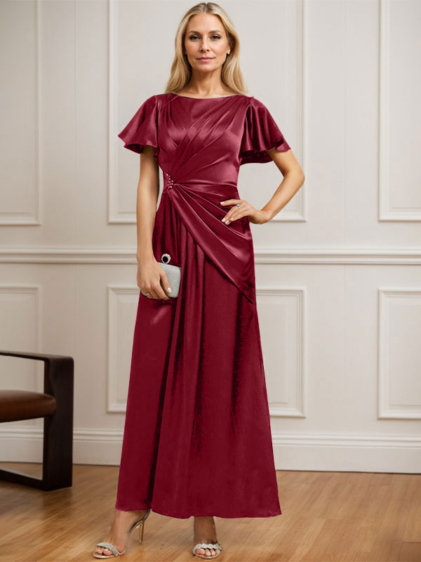 Dreamylily A-line Scoop Ankle-Length Stretch Satin Mother of the Bride Dress With Pleated Beading Dreamylily A-line Scoop Ankle-Length Stretch Satin Mother of the Bride Dress With Pleated Beading