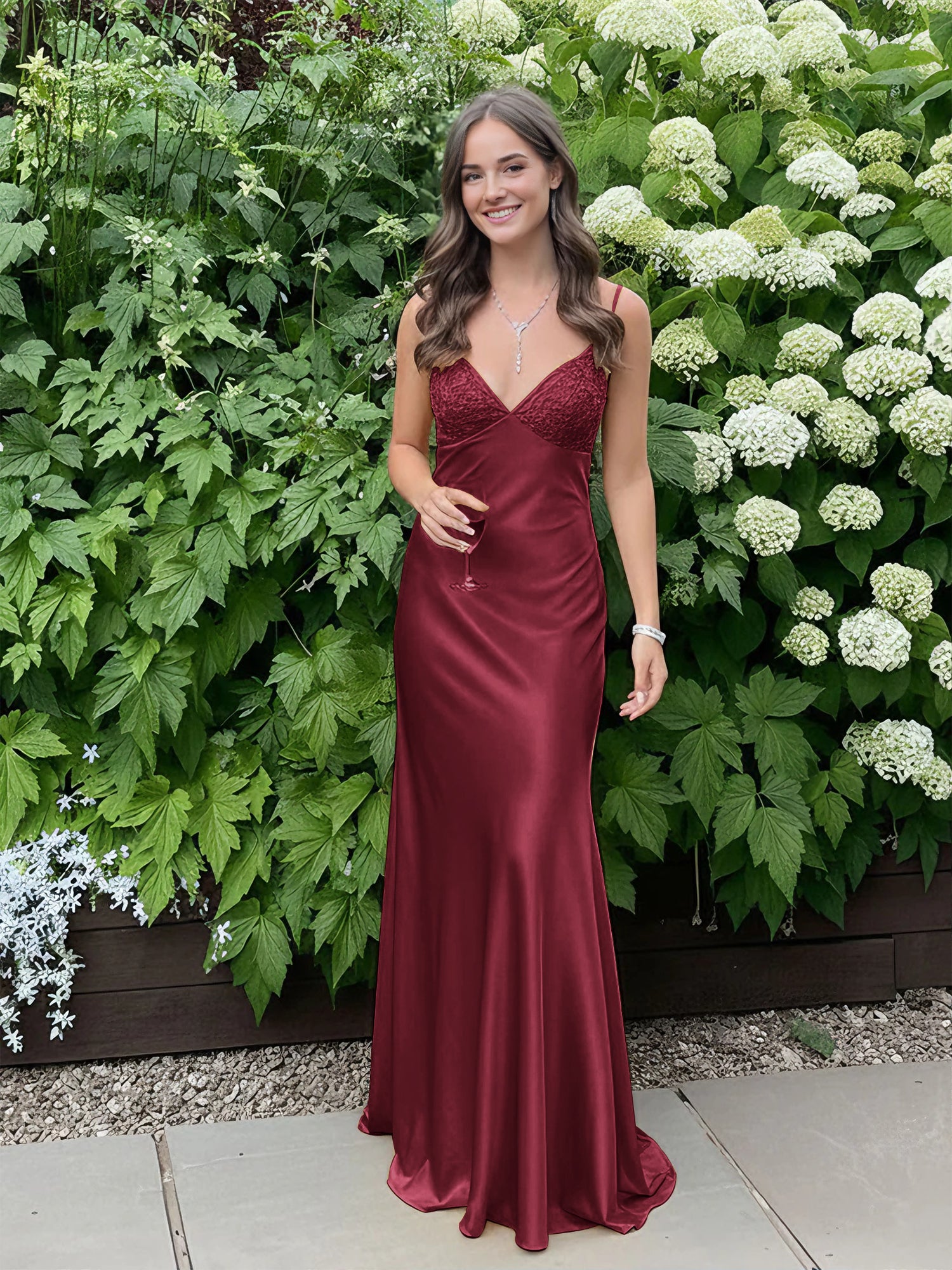 Blue A Line V-neck Beaded Back Tie Long Prom Dress