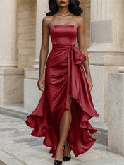 Glamorous Formal Dress Midnight Navy Strapless Satin Gown Midi Dress