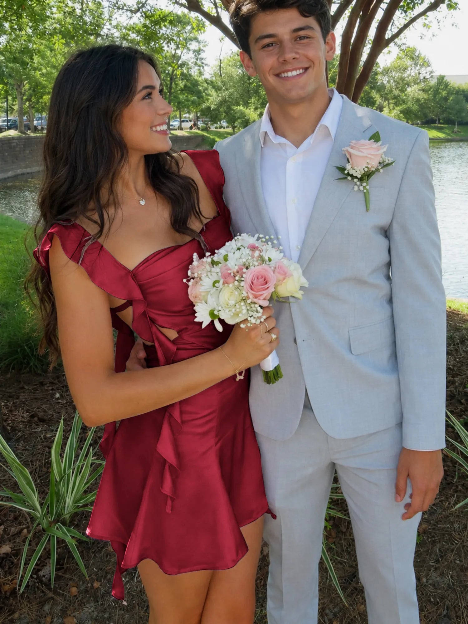 Ruffle Strap Short Homecoming Dress with Cutouts
