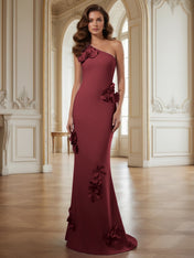 Cream One-Shoulder Prom Dress with Sculptural 3D Floral Appliqués