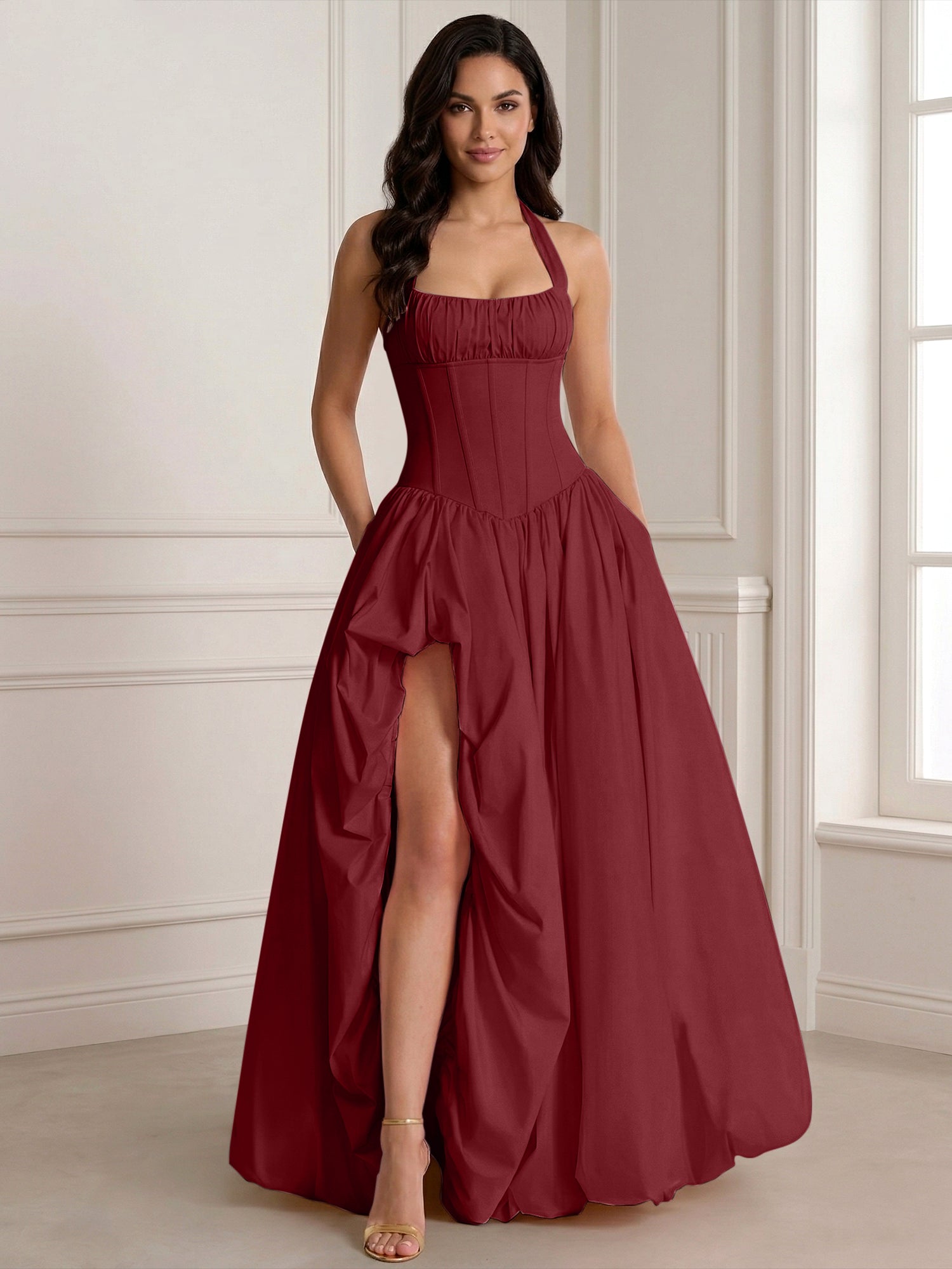 Glamorous Blush Pink Halter Corset Evening Paty Dress Gown