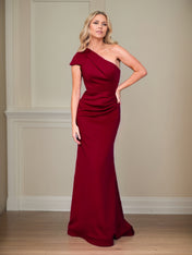 Satin Sheath/Column One Shoulder Short Sleeves Floor Length Mother of the Bride Dresses