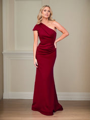 Satin Sheath/Column One Shoulder Short Sleeves Floor Length Mother of the Bride Dresses