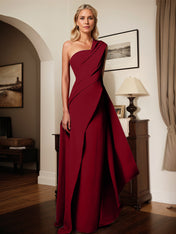 A-Line One-Shoulder Floor-Length Elastic Satin Mother Of The Bride Dress
