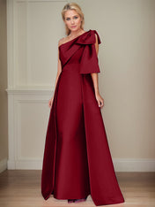 A-Line One-Shoulder Satin Mother Of The Bride Dresses With Bows