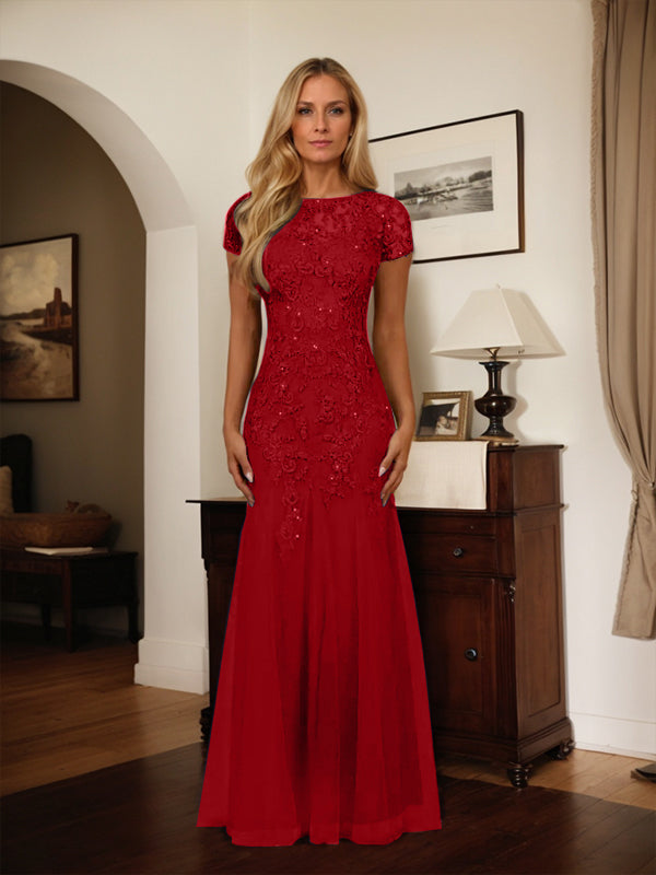 Dark Navy Mermaid Scoop Sequins Tulle Dress