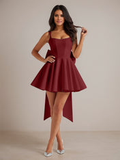 A-Line Square Neck Pleated Mini Homecoming Dress with Bow