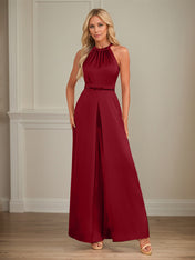 Jumpsuits Halter Floor-Length Satin Wedding Dress